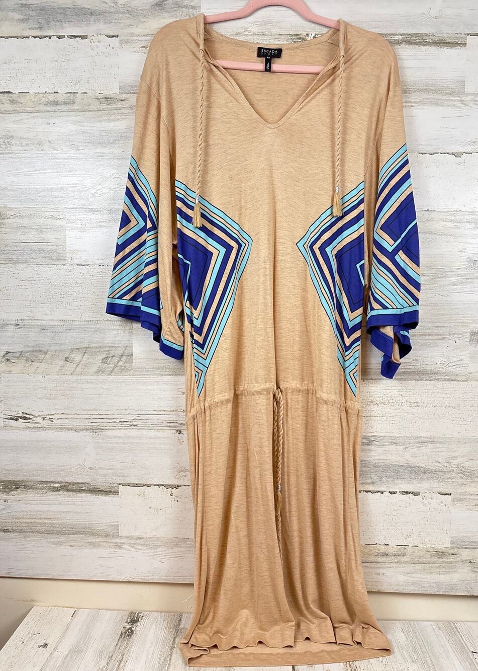 Escada Sport 10 Beige Aztec Summer Dress Boho Resort Chic Designer